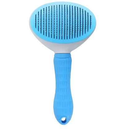Self-cleaning pet grooming brush in  blue