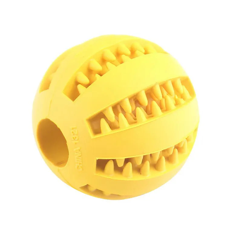 Interactive treat ball dog toy in yellow