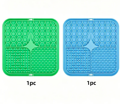 Silicone pet feeding mat in green and light blue, set of two