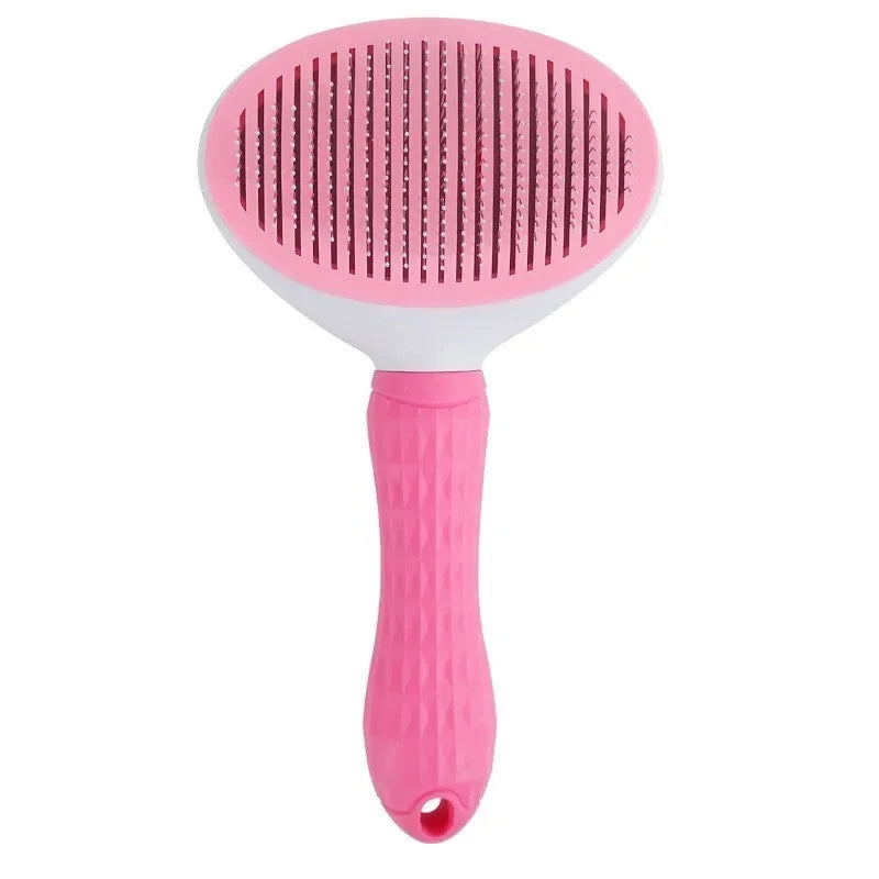 Self-cleaning pet grooming brush in  pink