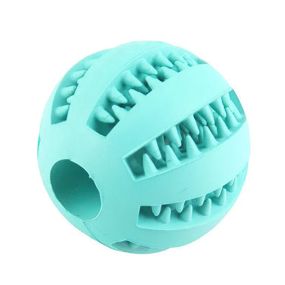 Interactive treat ball dog toy in blue