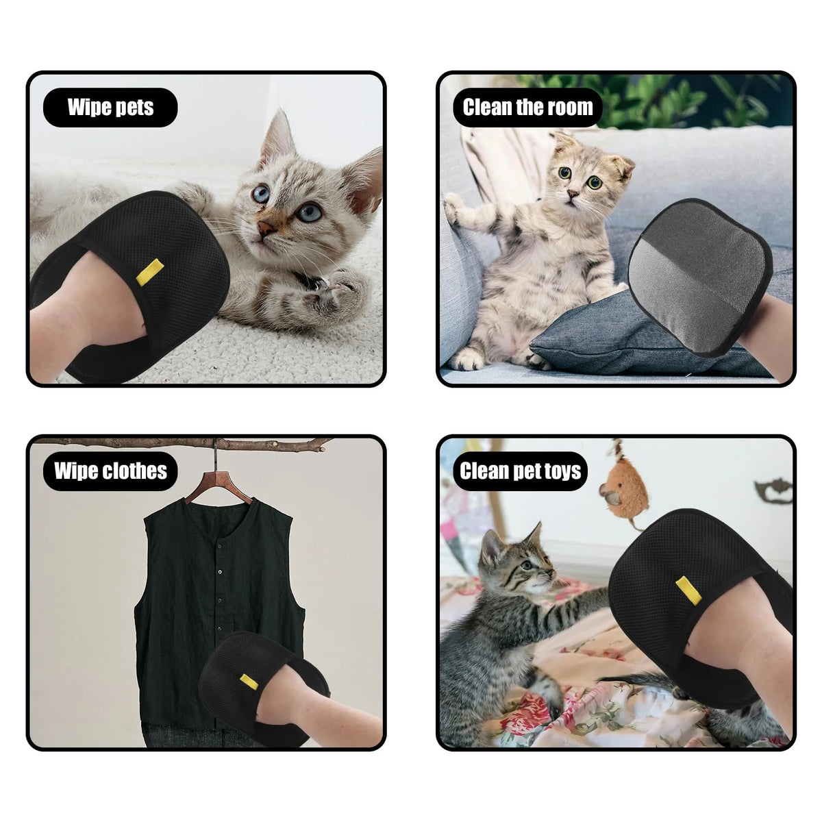Pet hair removal glove used on pets, furniture, clothes and toys