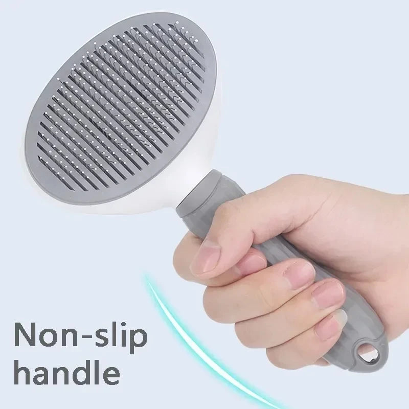 Self-cleaning grooming brush non-slip handle grip