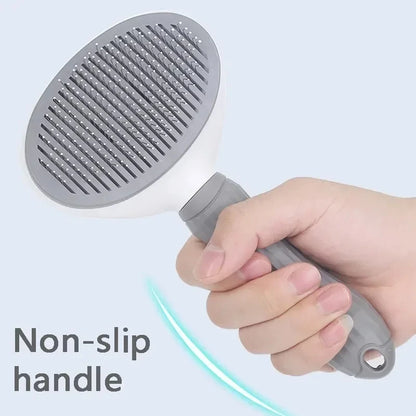 Self-cleaning grooming brush non-slip handle grip