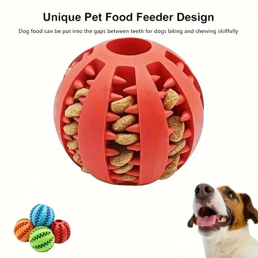 Interactive treat ball dog toy in red