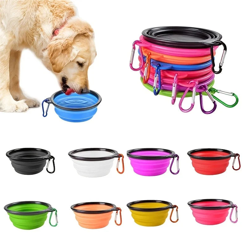 Collapsible travel bowl for dogs, folded and unfolded