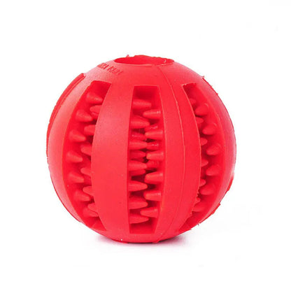 Interactive treat ball dog toy in red