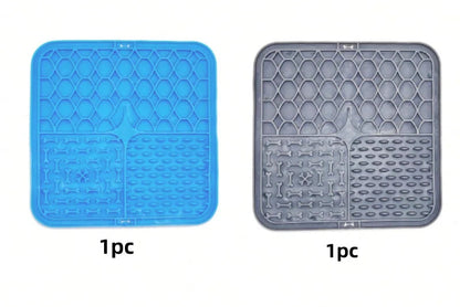 Silicone pet feeding mat in blue and grey, set of two
