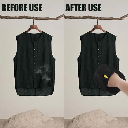 Pet hair removal glove before and after use on clothing