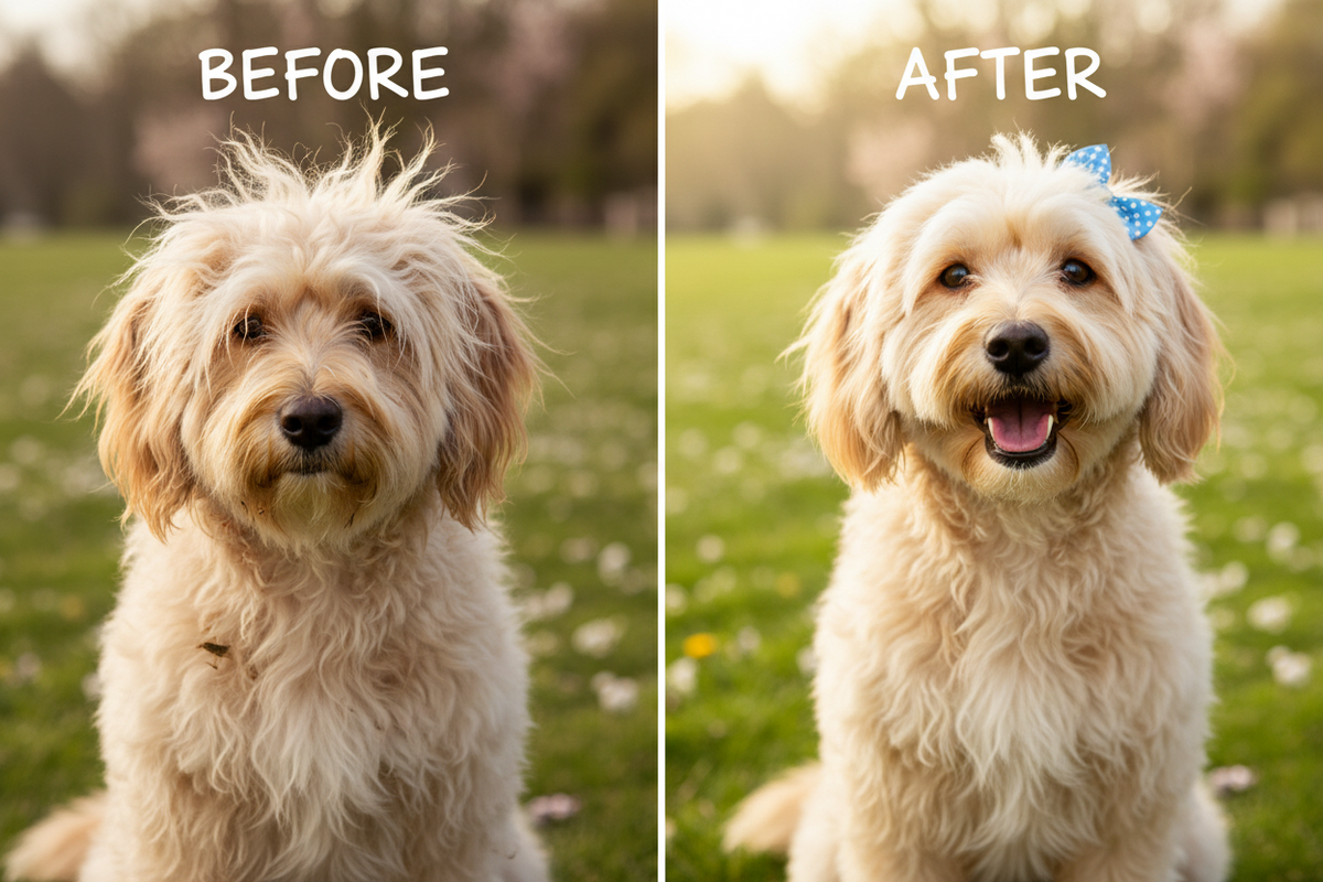 Grooming brush before and after fur removal comparison